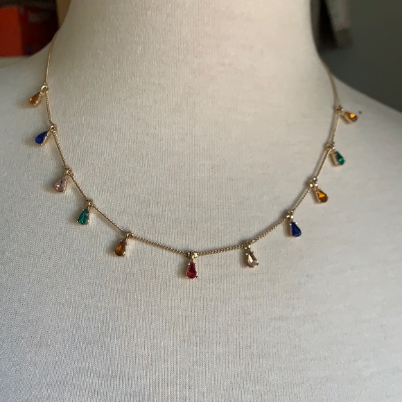 Banana Republic Crystal MULTI COLOUR TEARDROP CHOKER NECKLACE - Picture 6 of 12